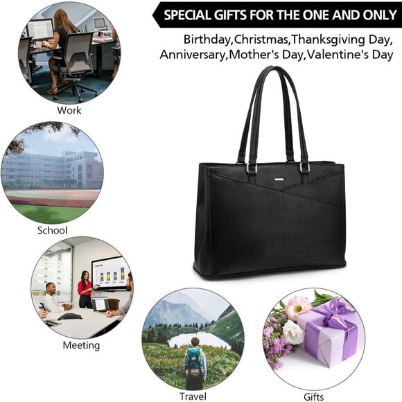 LOVEVOOK 15.6" Laptop Tote Bag for Women, Waterproof Leather Business Briefcase - Picture 9 of 9